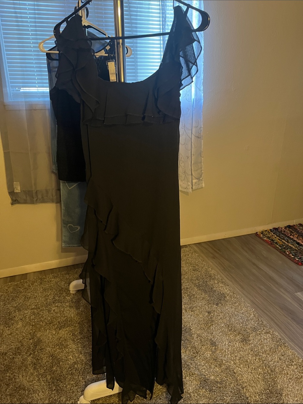 Wild Fable Sz XS Never Worn Black Ruffle-Trim Maxi Dress